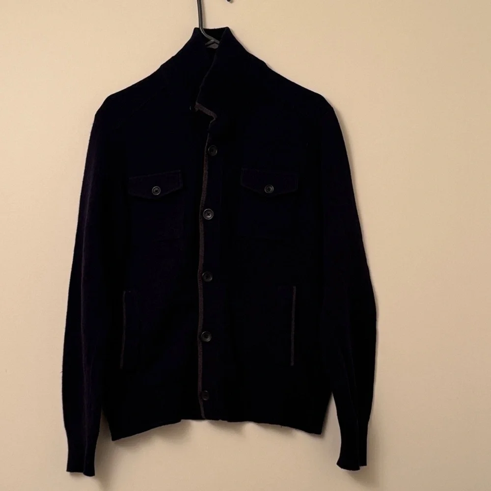 Banana Republic Italian Merino Blend Men's Navy Cardigan Sweater, Size Medium
